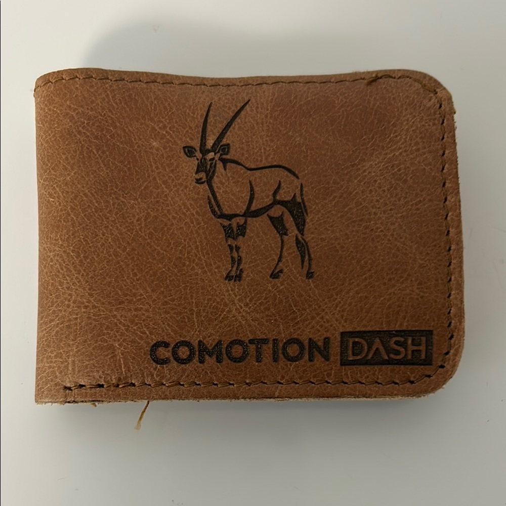 Brown Leather Bifold Wallet with Antelope Logo Rugged Safari-Inspired Style